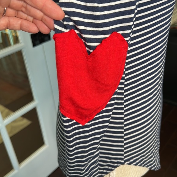 JOLIE navy/white striped long sleeve top, open shoulder, heart patch size XS - Picture 4 of 7